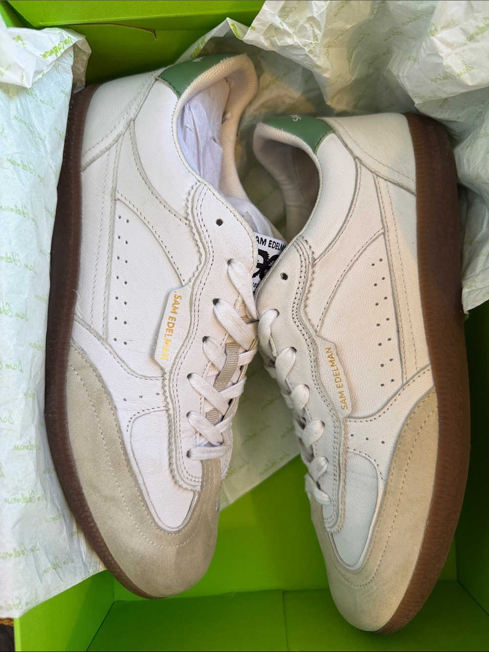 Sam Edelman White & Green Kallen Skater Sneaker Like New in Box! 9.5M Round Toe - Picture 13 of 16